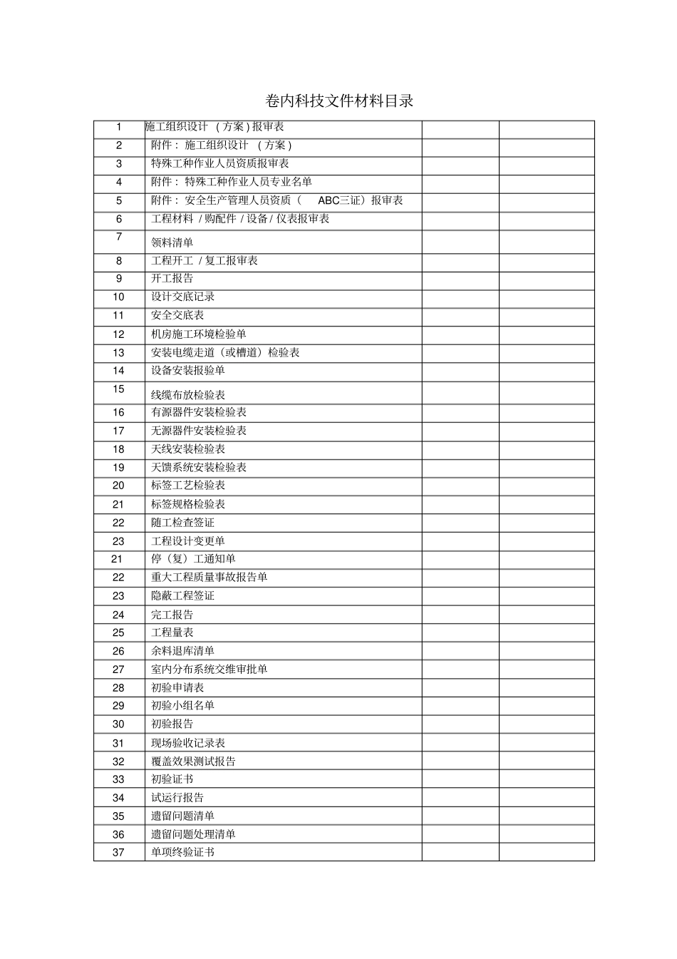 室分工程竣工验收文件模板_第2页
