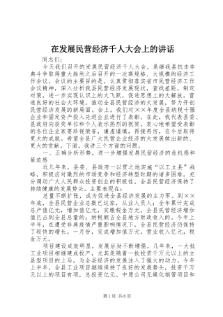 在发展民营经济千人大会上的讲话发言