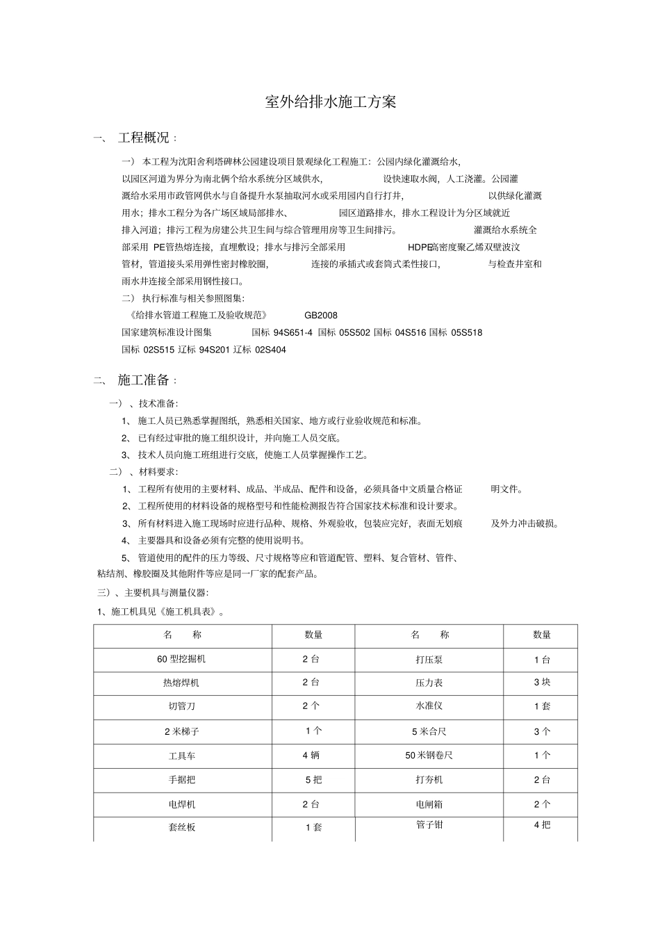 室外给排水施工方案最新整理版_第1页