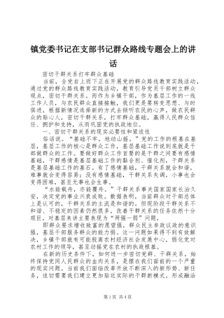镇党委书记在支部书记群众路线专题会上的讲话发言