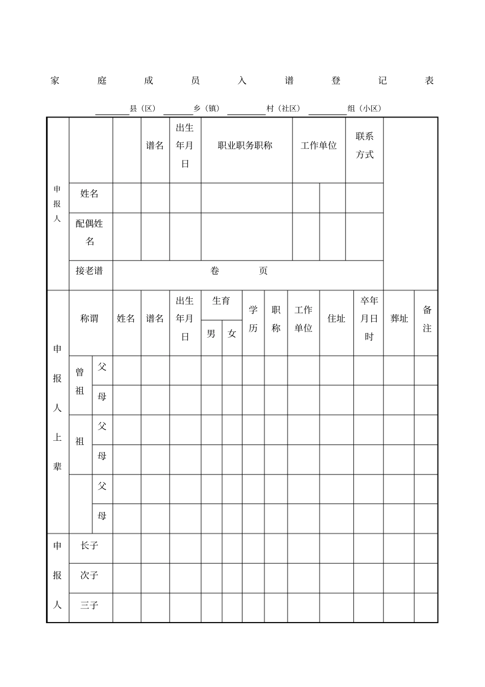 家庭成员入谱登记表_第1页