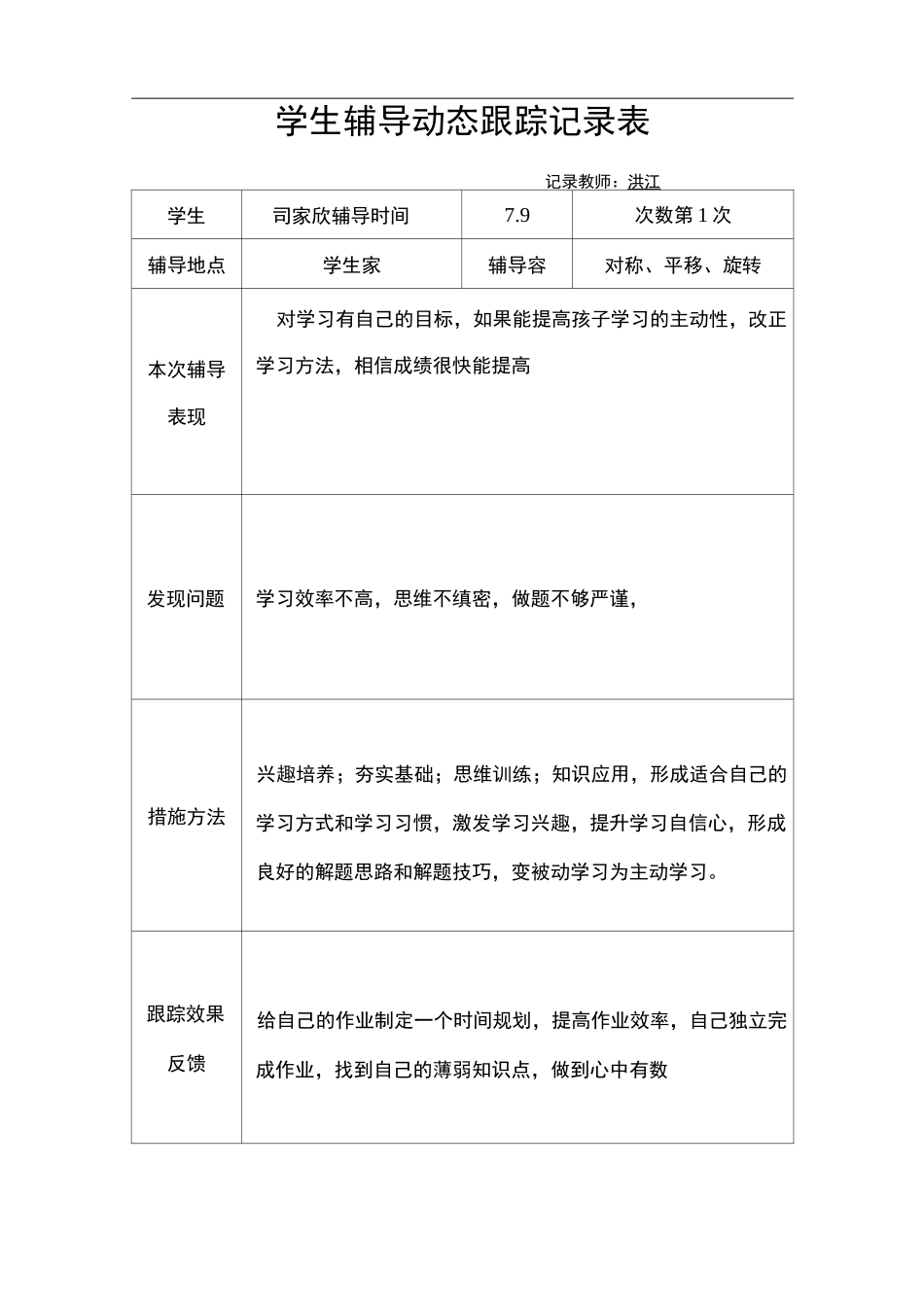 学生辅导动态跟踪记录表_第1页