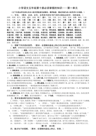 小学语文第十册必须掌握的知识（第一单元）