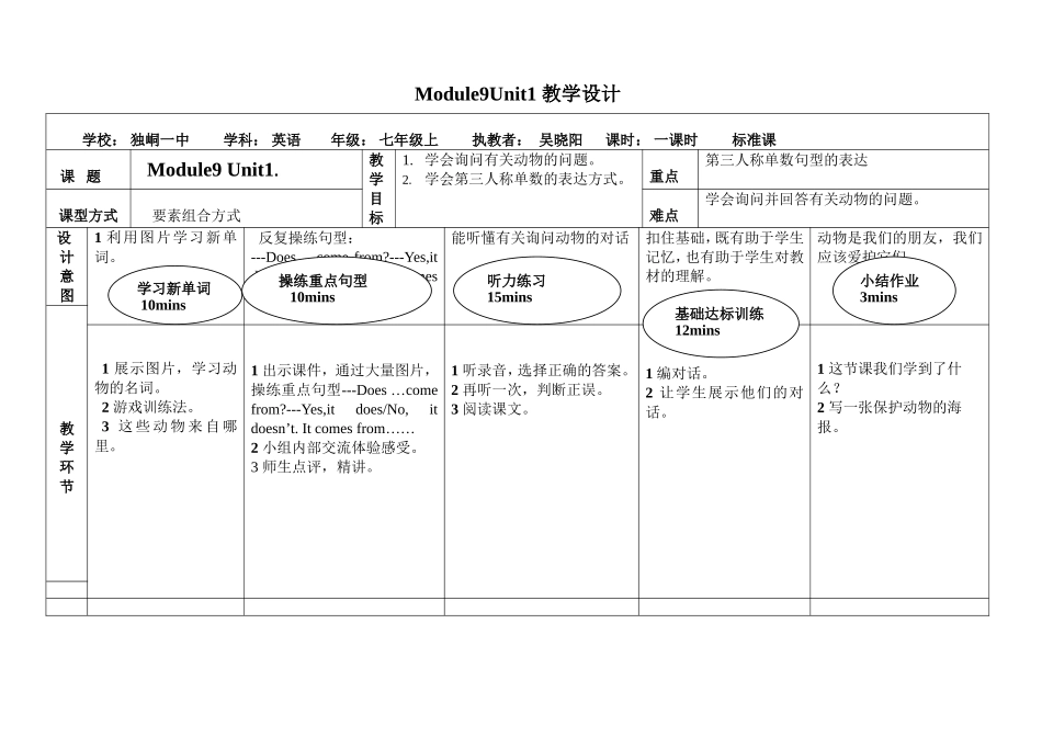 七年级上册9模块一单元EEPO教案_第1页