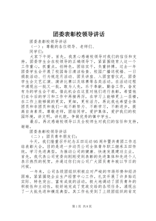 团委表彰校领导讲话发言