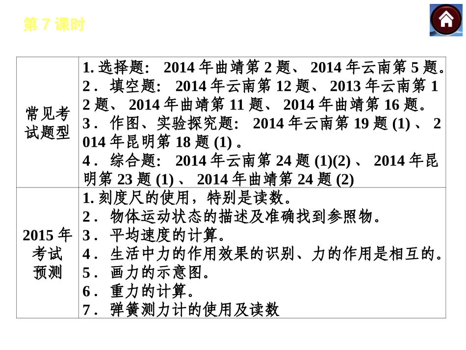 【中考复习方案】2015中考物理（云南）九年级总复习课件：第7课时机械运动力（共23张PPT）_第3页