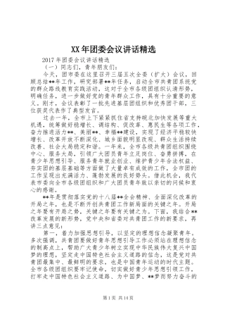 XX年团委会议讲话发言精选