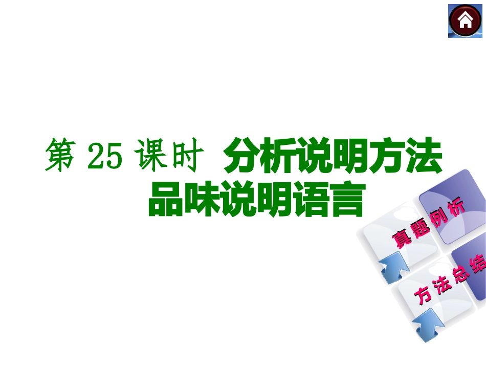 【中考复习方案】2015届中考（人教+淮安）语文复习课件：现代文阅读+第25课时+分析说明方法品味说明语言（共23张PPT）_第1页