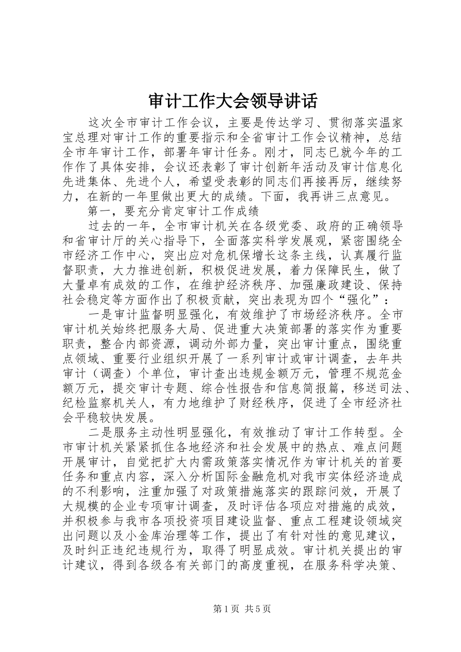 审计工作大会领导讲话发言_第1页