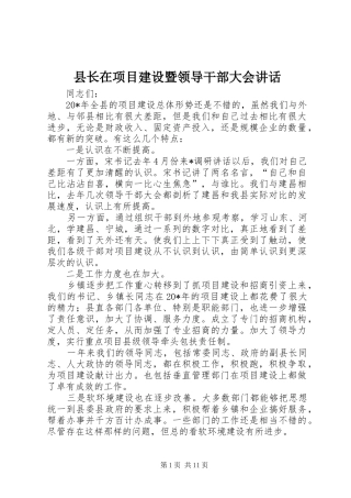 县长在项目建设暨领导干部大会讲话发言