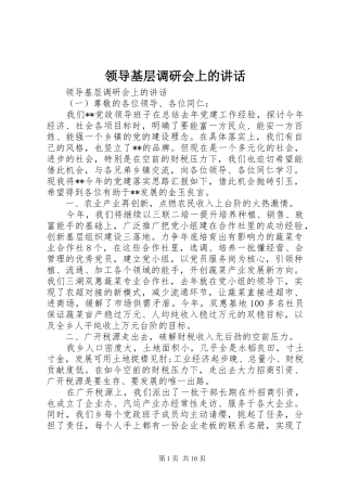 领导基层调研会上的讲话发言