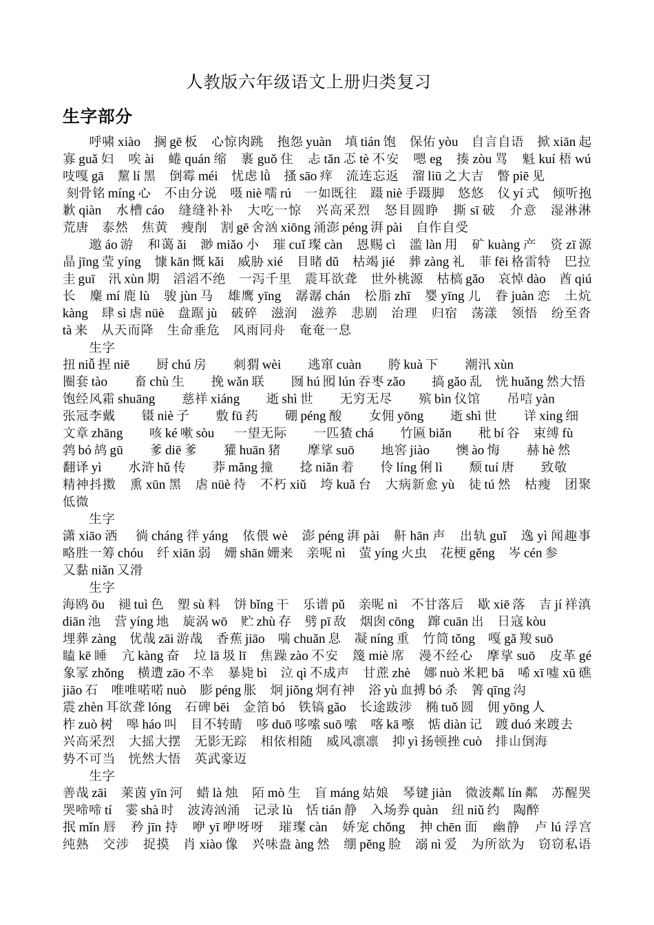 人教版六年级语文上册归类复习_第1页