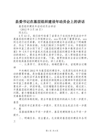 县委书记在基层组织建设年动员会上的讲话发言