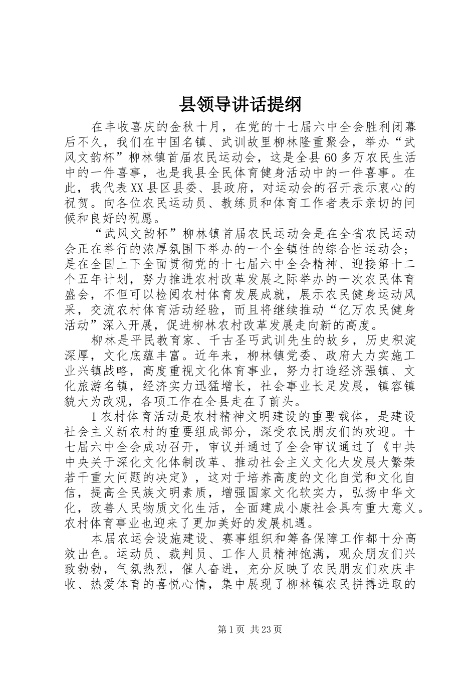 县领导讲话发言提纲_第1页