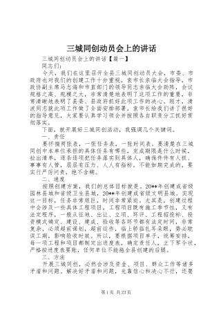 三城同创动员会上的讲话发言