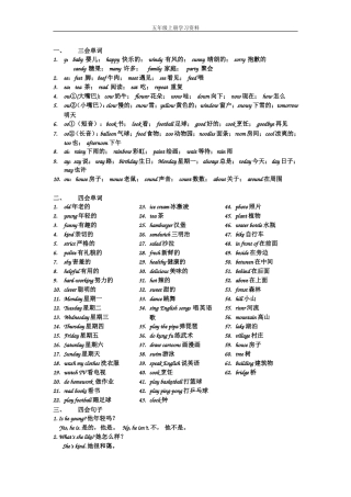 新版pep小学英语五年级上册学习内容资料包