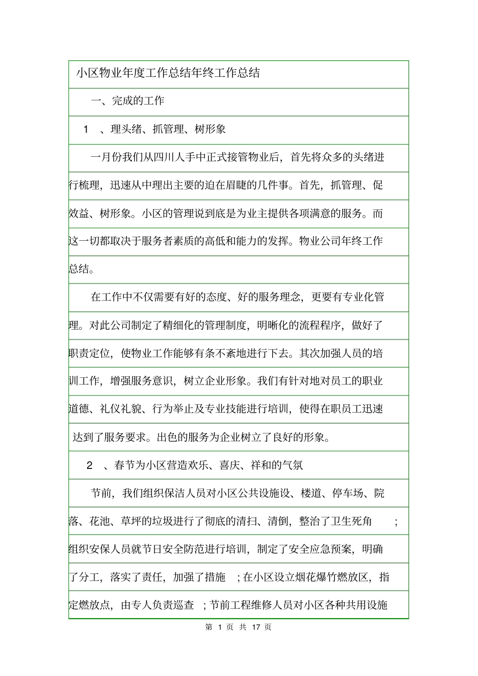 小区物业年工作总结年终工作总结_第1页