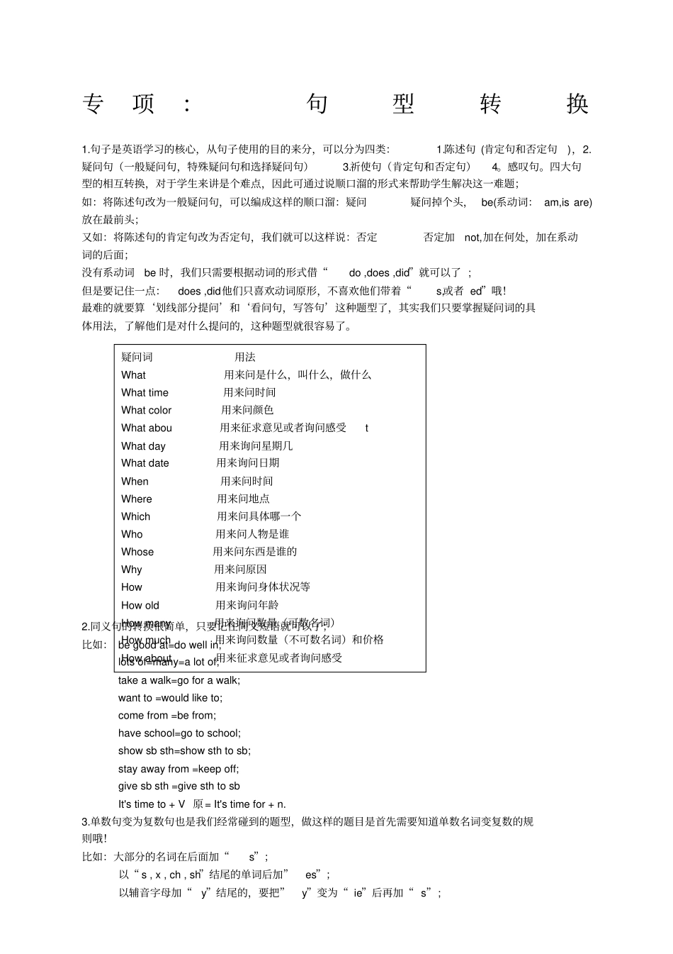 小升初专项句型转换重点对划线部分提问_第1页