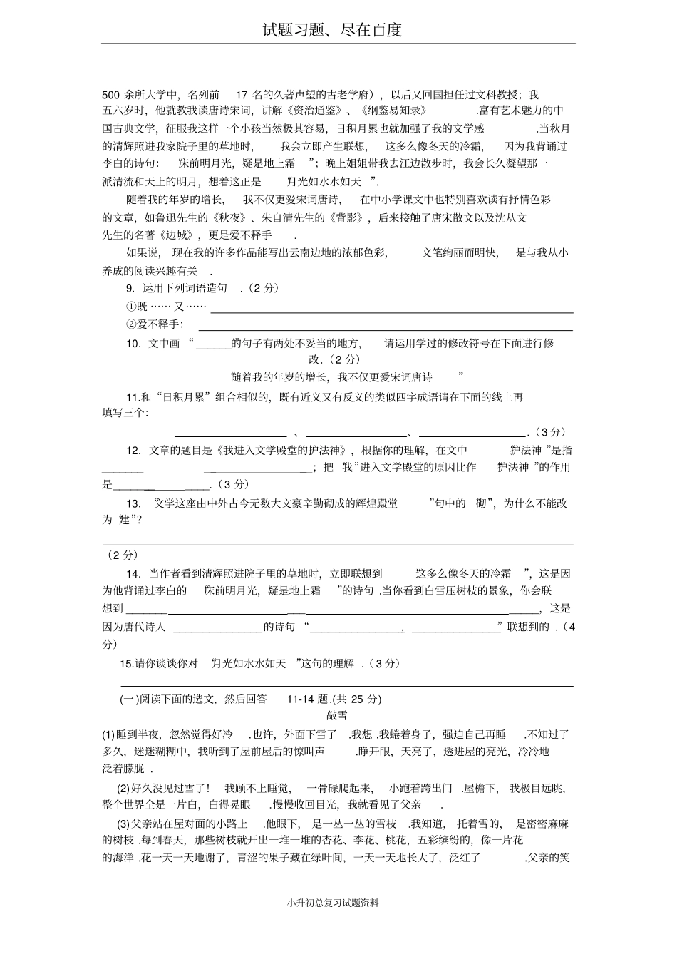 小升初六年级语文试题_第2页