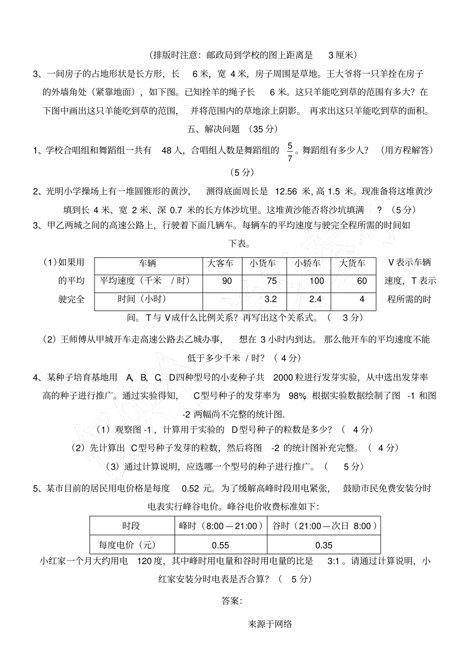 小升初分班考试模拟试题答卷及参考答案_第3页