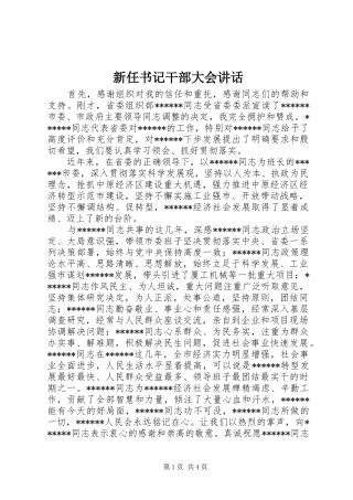 新任书记干部大会讲话发言