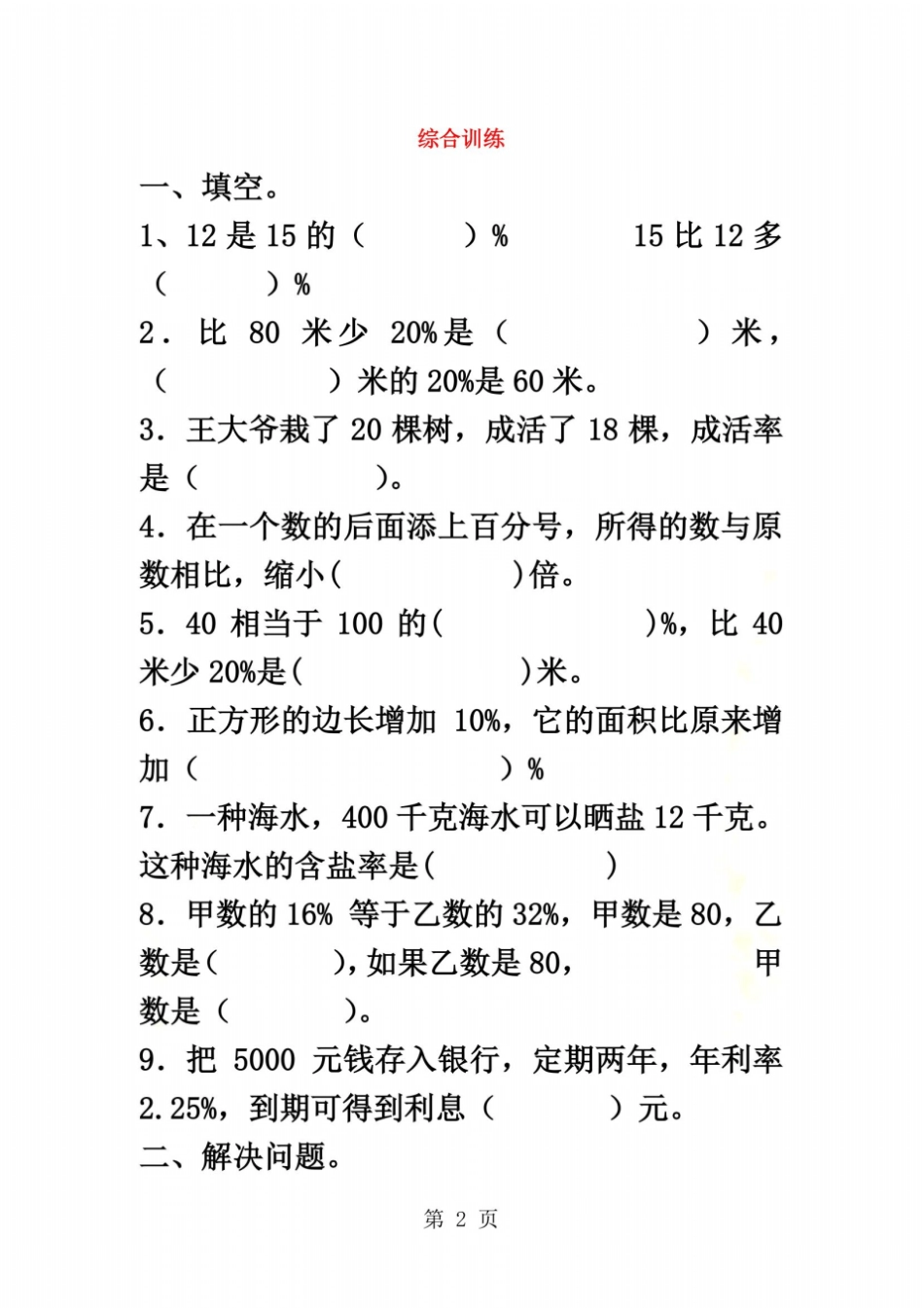 小升初数学专项训练试题B-综合训练_人教新课标无答案_第2页