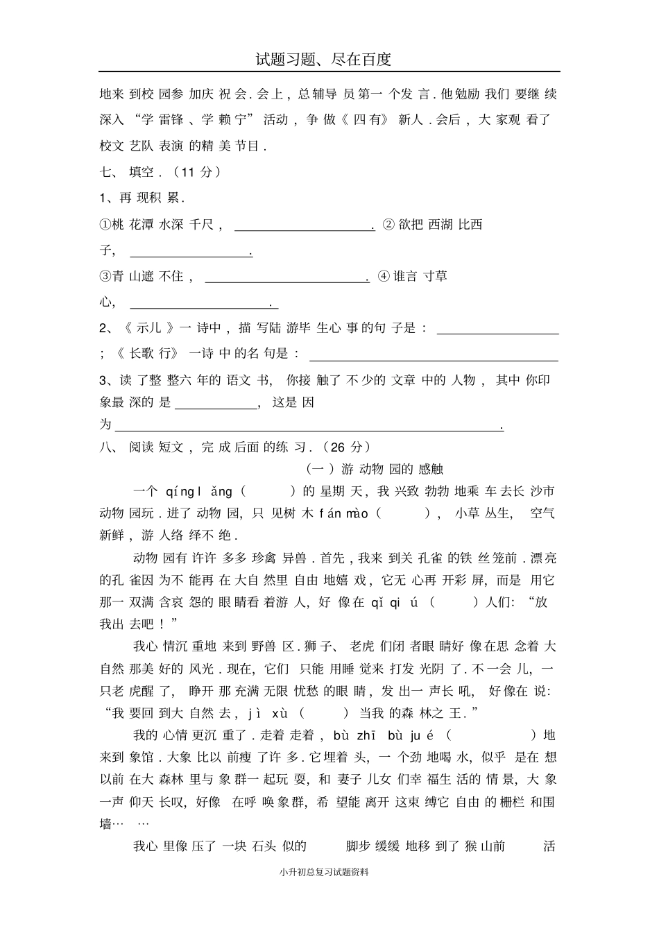 小升初语文毕业考试试题_第3页