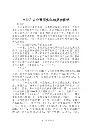 市长在农业暨服务年动员会讲话发言