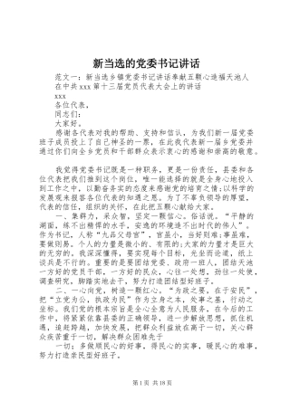 新当选的党委书记讲话发言