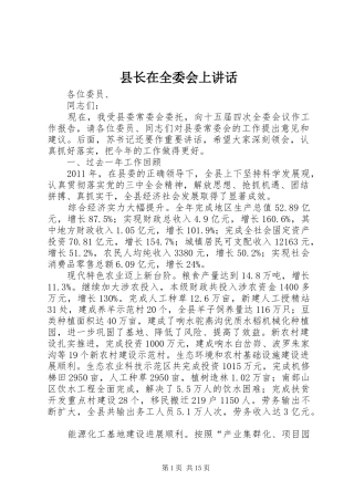县长在全委会上讲话发言