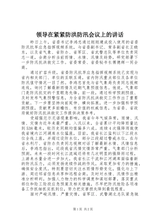 领导在紧紧防洪防汛会议上的讲话发言