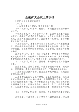 全委扩大会议上的讲话发言