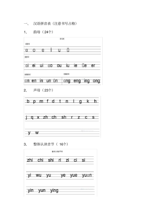 小学一年级上册汉语拼音知识点归纳x