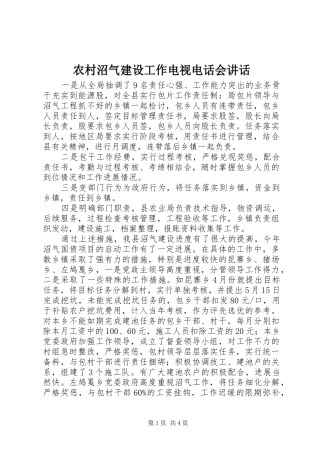 农村沼气建设工作电视电话会讲话发言