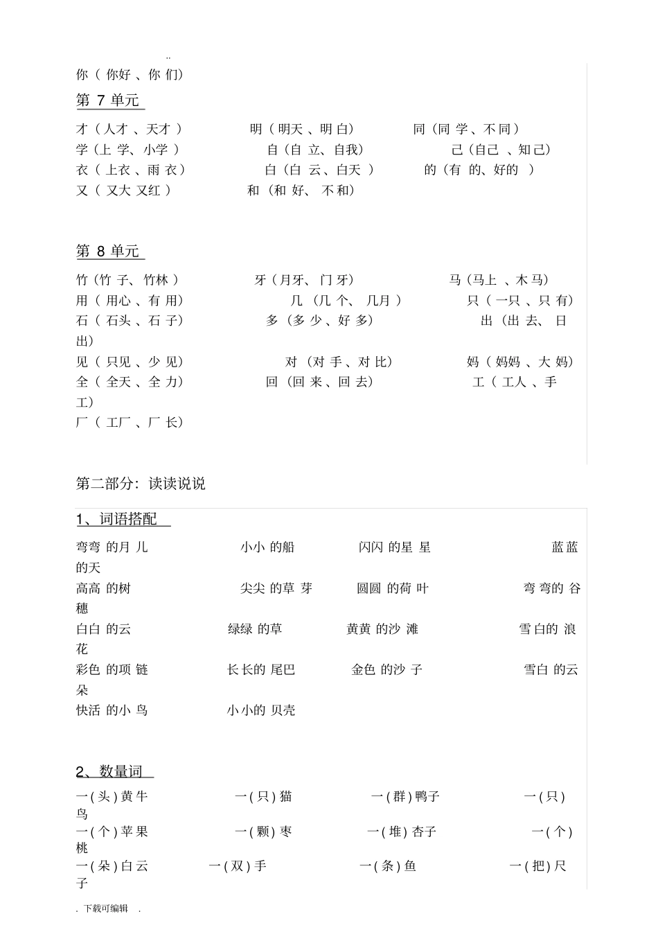 小学一年级语文上册全部知识点汇总部编版_第2页