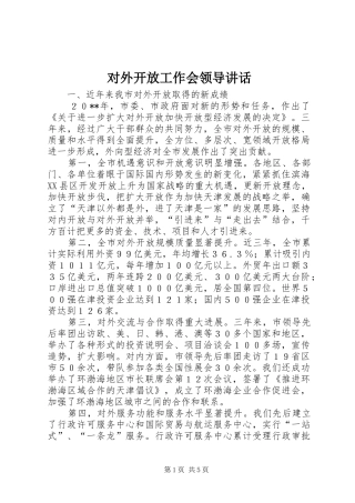 对外开放工作会领导讲话发言