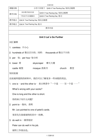 小学六年级下Unit4TreePlantingDay知识点梳理