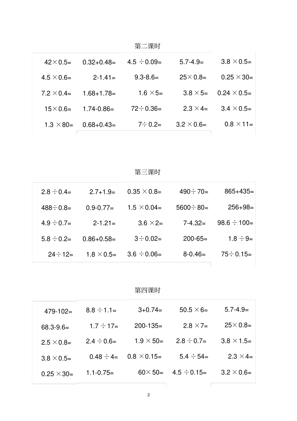 小学六年级数学下册口算题卡_第2页