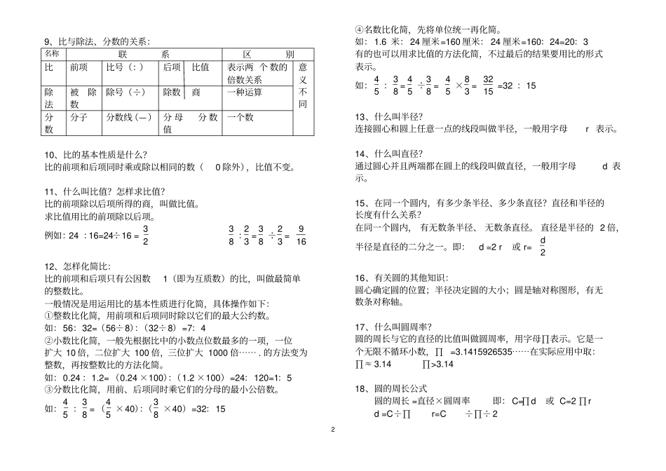 小学六年级数学上册复习资料大全_第2页