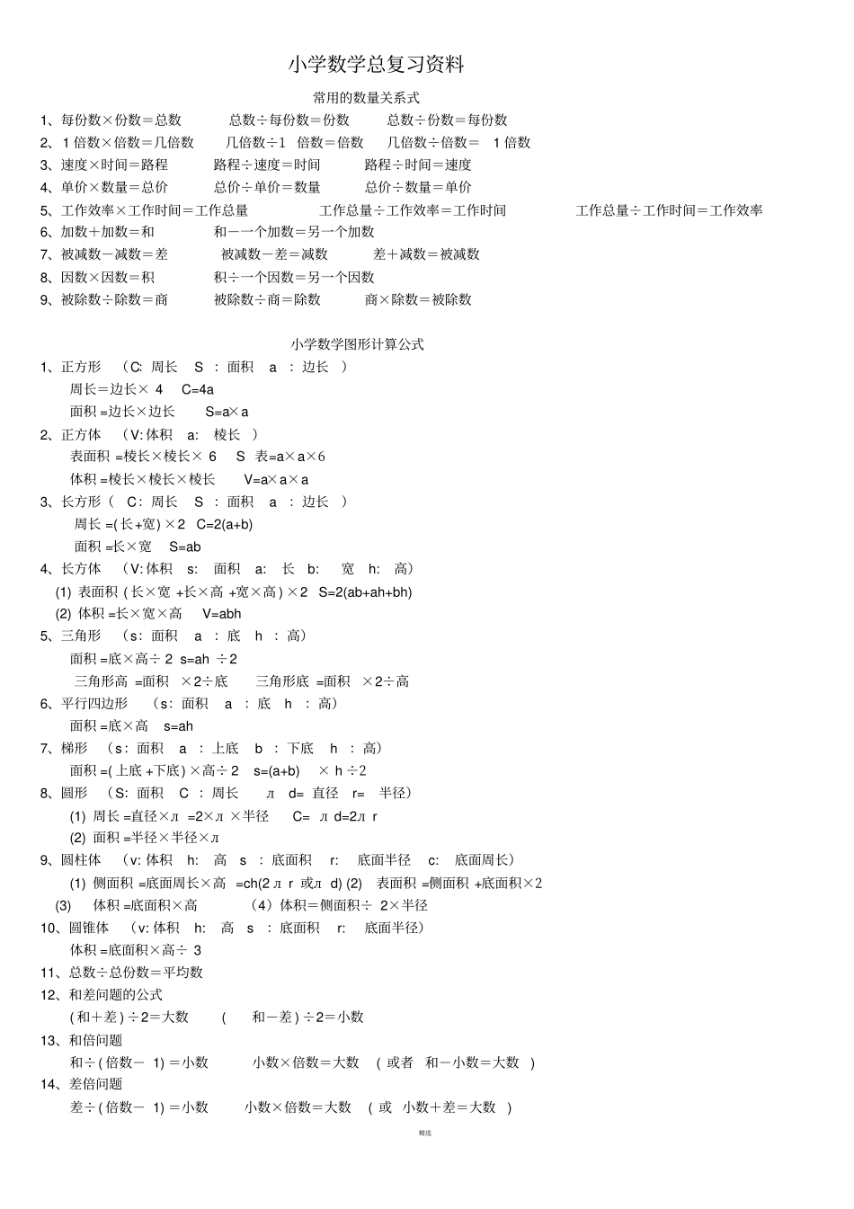 小学六年级数学总复习资料_第1页