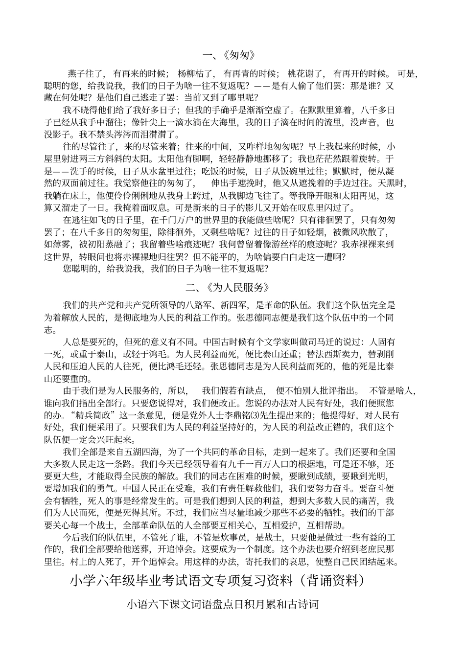 小学六年级毕业考试语文专项复习资料_第1页