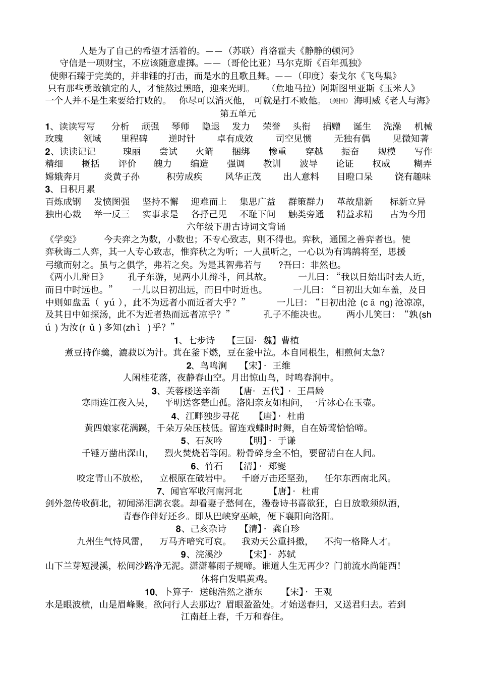 小学六年级毕业考试语文专项复习资料_第3页