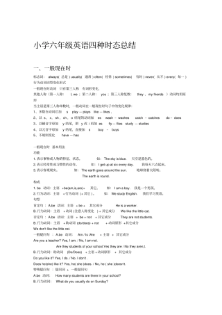 小学六年级英语四种时态总结