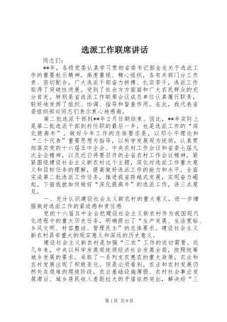 选派工作联席讲话发言