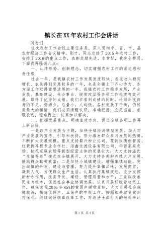 镇长在XX年农村工作会讲话发言