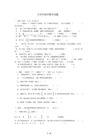 小学升初级中学数学试题湘教版