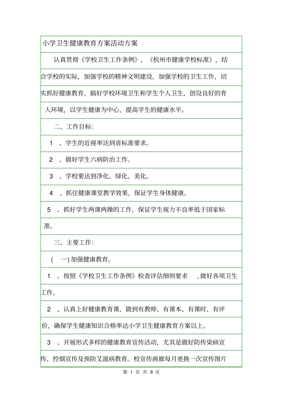 小学卫生健康教育方案活动方案_第1页