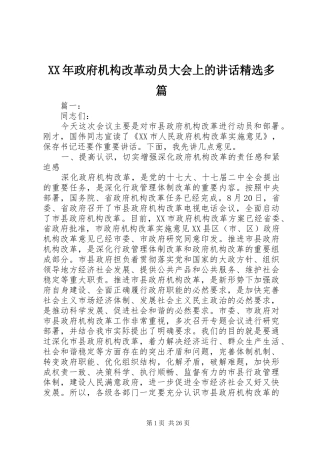 XX年政府机构改革动员大会上的讲话发言精选多篇
