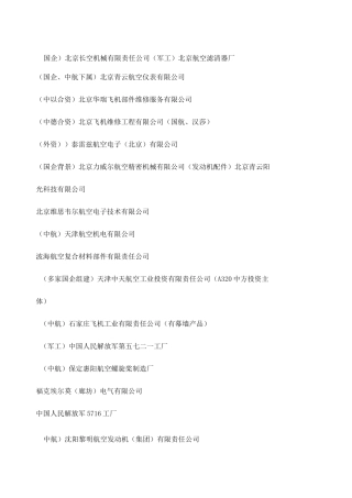 飞机零部件制造企业名录