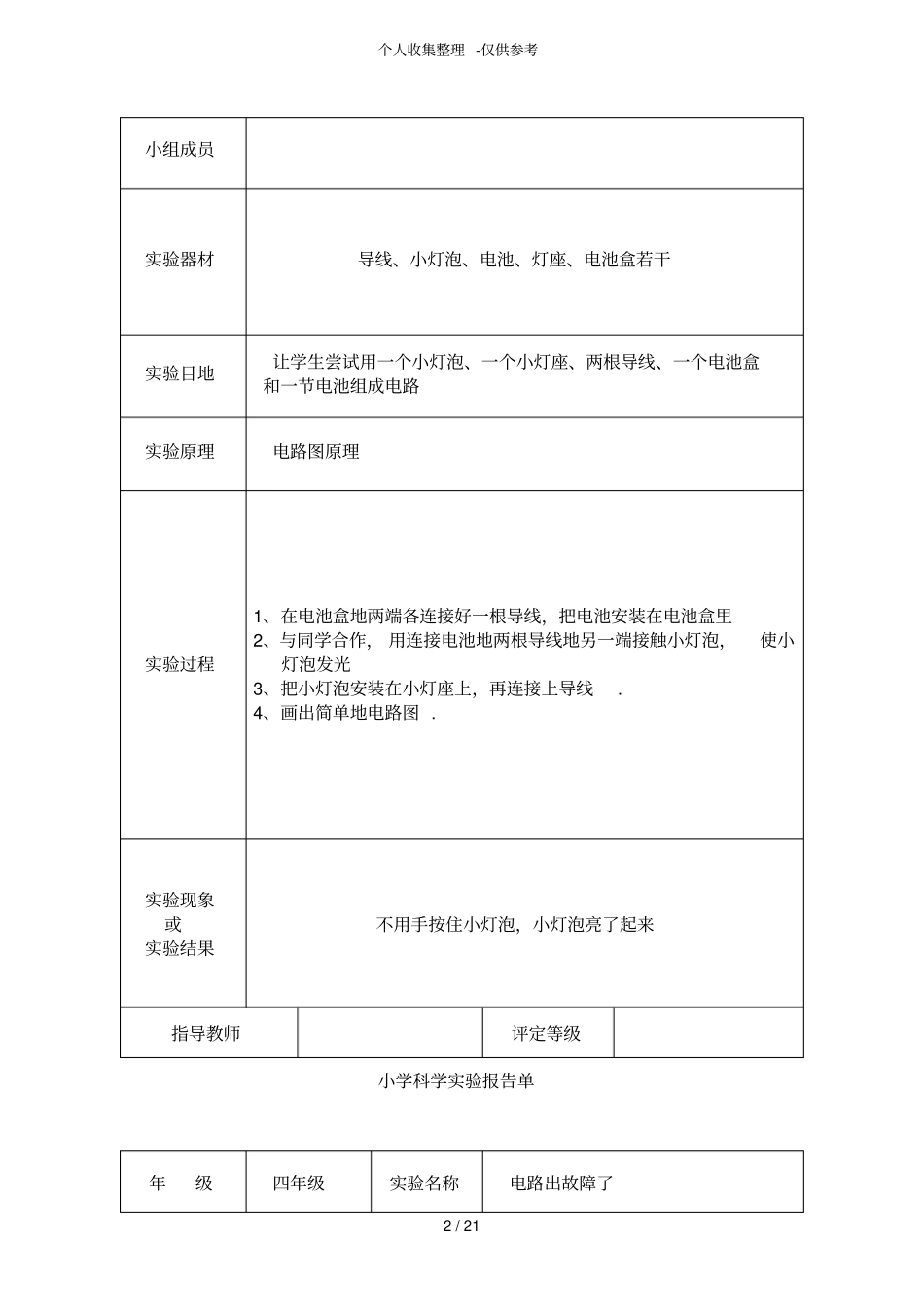 小学四科学试验研究报告单_第2页